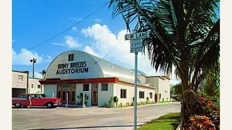 Historical photograph of the Briny Breezes auditorium, circa 1960