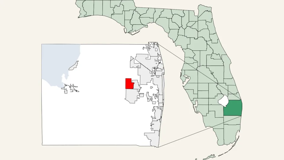 Locator map highlighting Loxahatchee Groves in Palm Beach County, Florida