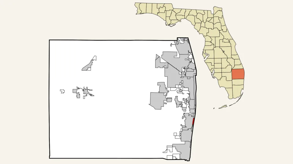 Locator map highlighting Ocean Ridge in Palm Beach County, Florida
