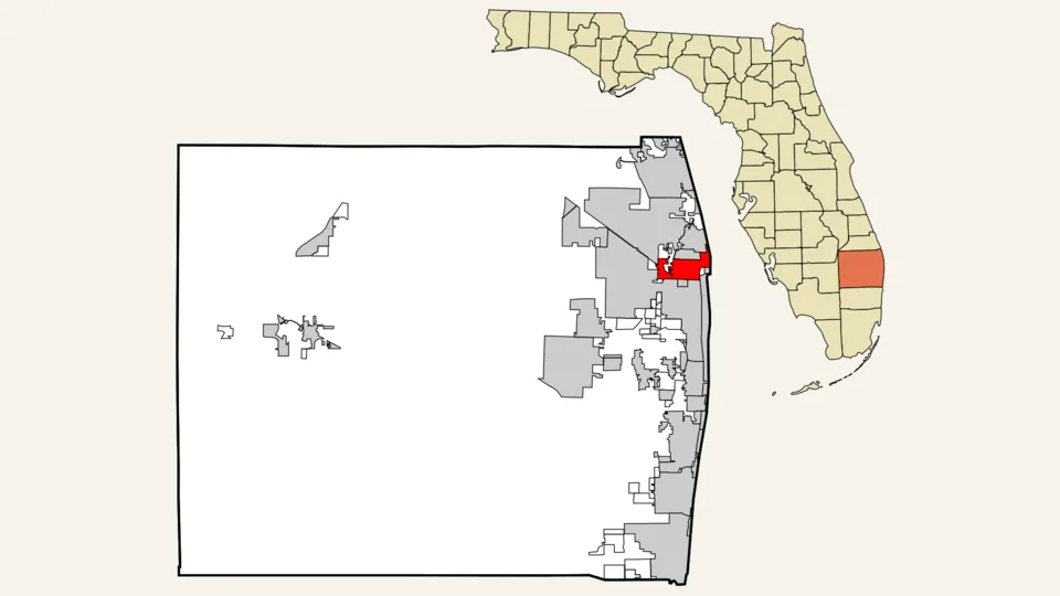 Locator map highlighting Riviera Beach in Palm Beach County, Florida