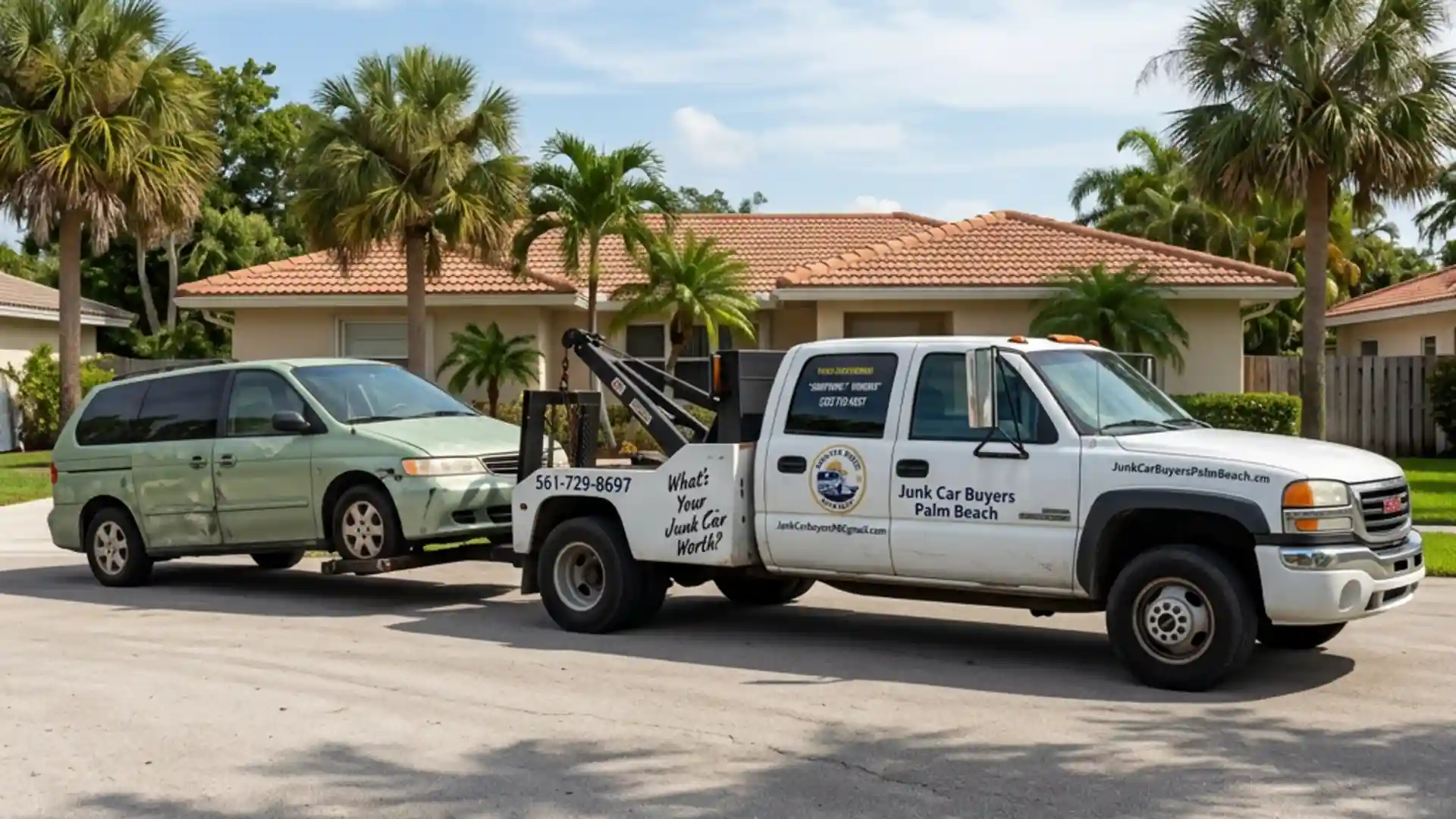 Illustrative vehicle buying and pickup scene for Junk Removal Service, adapted from supplied photographs.