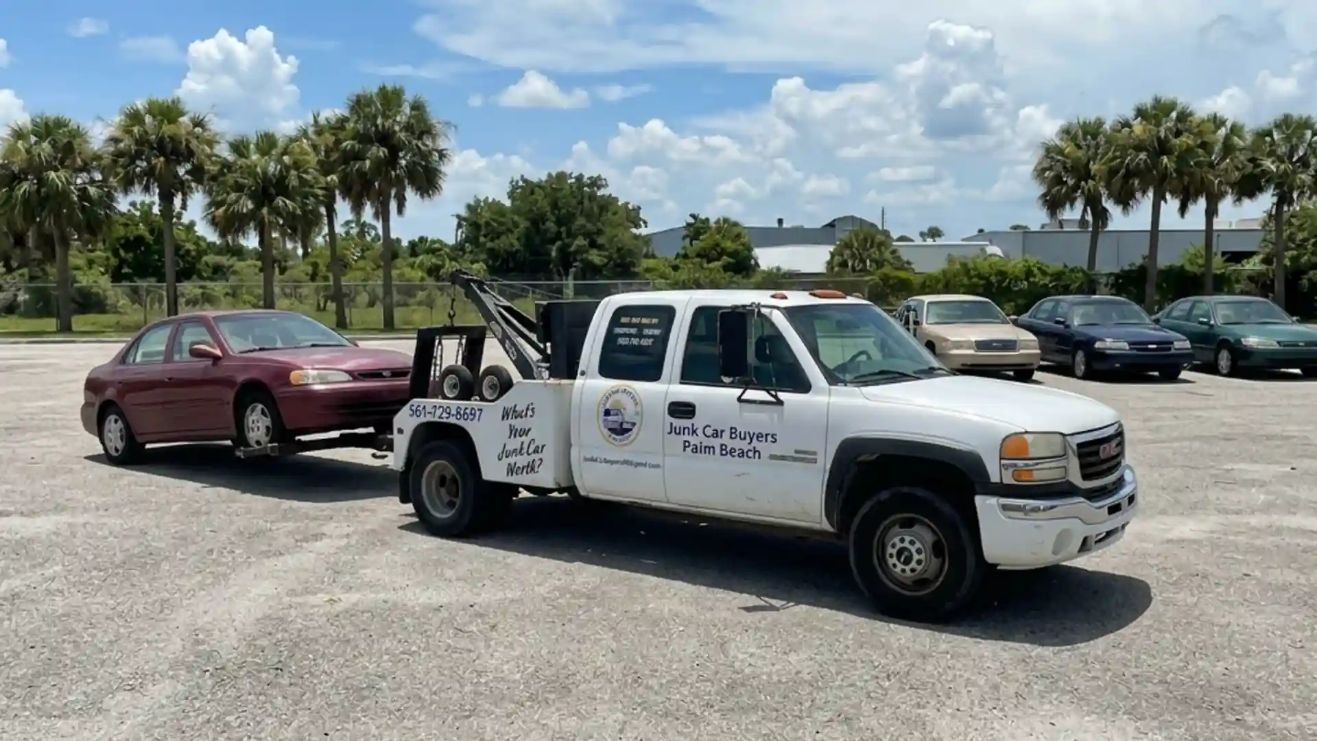 Illustrative vehicle buying and pickup scene for Junkyard, adapted from supplied photographs.